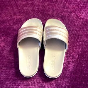 Women Adidas rose gold slides